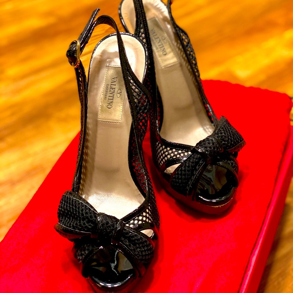 Valentino Mesh Peep toe platform healed pumps